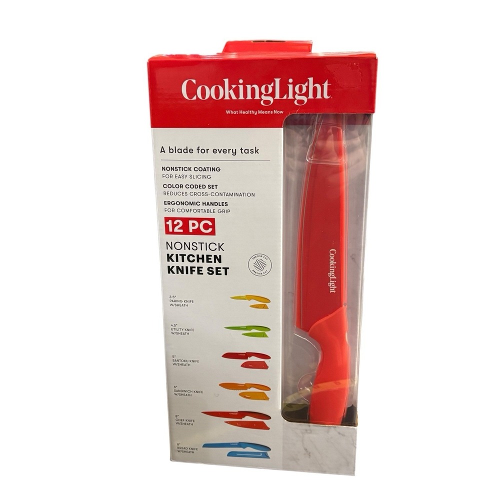 Cooking Light 12-Piece Nonstick Kitchen Knife Set Ergonomic Color Handles NEW